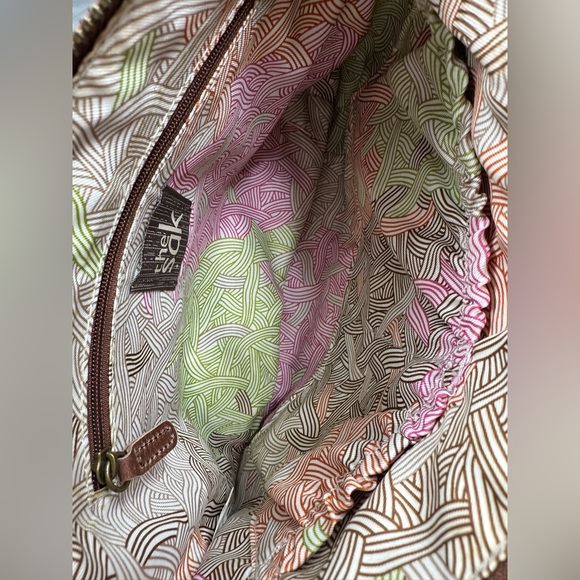 The Sak Brown Leather Green Gray Random Print Small Crossbody Bag Purse Bronze - Picture 10 of 10